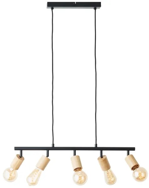 Brilliant - Lustră suspendată pe cablu, 5xE27/28W/230V, negru/bambus