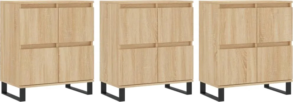 vidaXL Servante, 3 piese, stejar sonoma, lemn prelucrat
