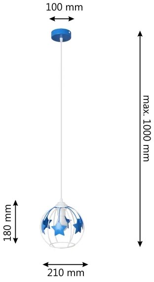 Lustră pe cablu pentru copii STARS 1xE27/15W/230V albastru/alb