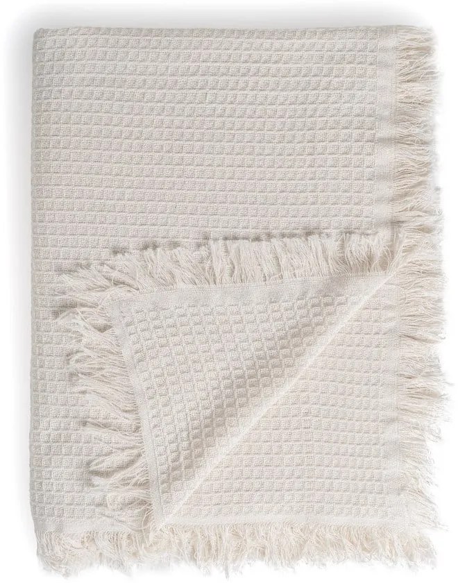 Cuvertură crem din bumbac reciclat 260x280 cm Honeycomb – Ixia