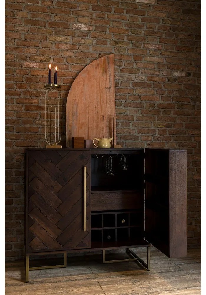 Dulap vinotecă cu aspect de lemn exotic în culoare naturală număr sticle 24, 100x100 cm Class - Dutchbone