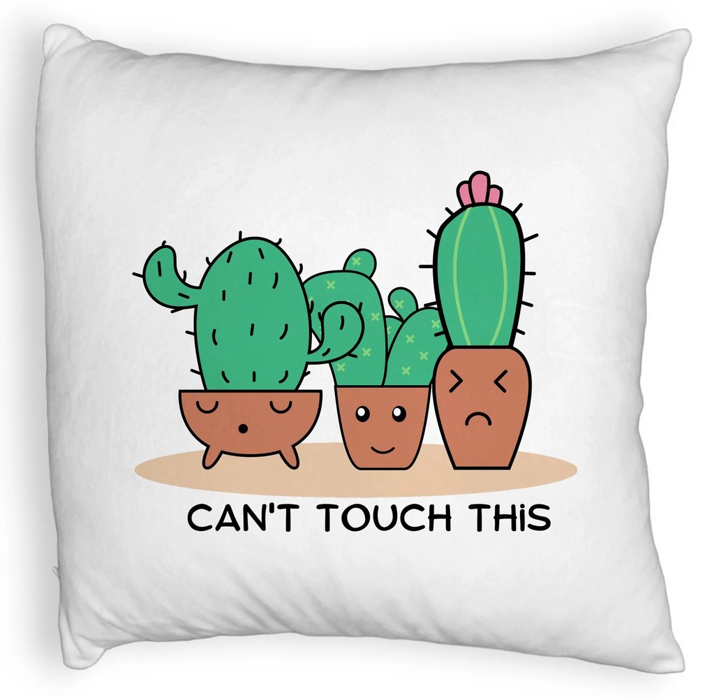 Perna Decorativa Fluffy, Model Cactus Can&apos;t Touch This, 40x40 cm, Alba, Husa Detasabila, Burduf