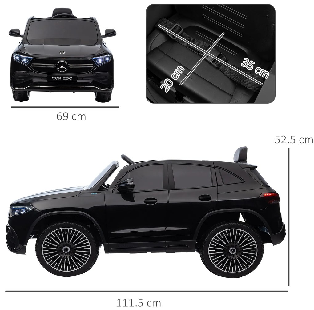 HOMCOM Mașină Electrică pentru Copii 3-8 Ani cu Telecomandă și Claxon, Negru, 111.5x69x52.5 cm | Aosom Romania