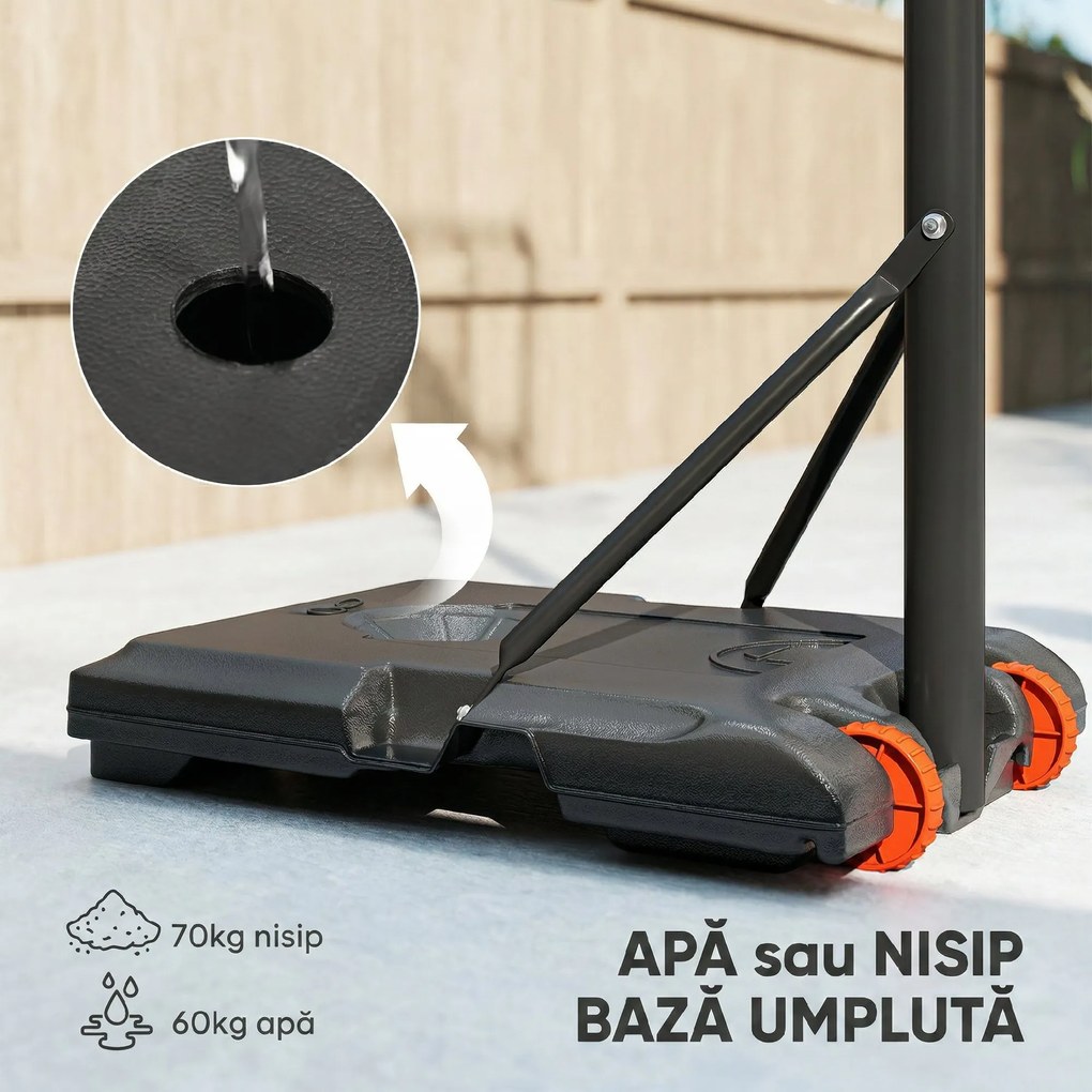 SPORTNOW Coș de Baschet pentru Copii 6-14 Ani, Coș de Baschet cu Înălțime Reglabilă, Roți și Bază Umplută, 71x46 cm, Galben | Aosom Romania