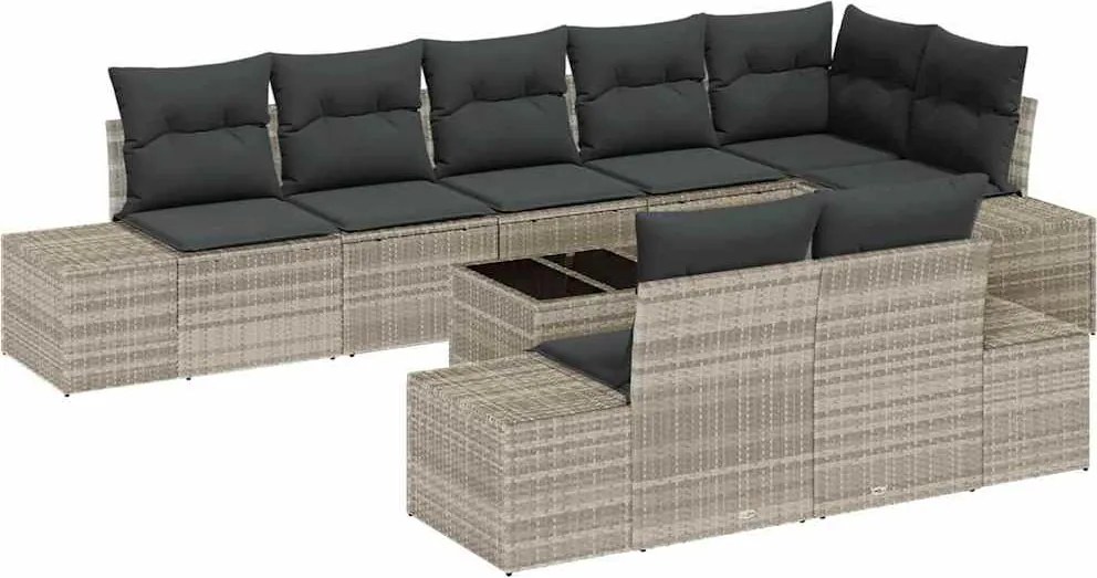 vidaXL Set de canapele pentru grădină 9 pcs Gri deschis poliratan