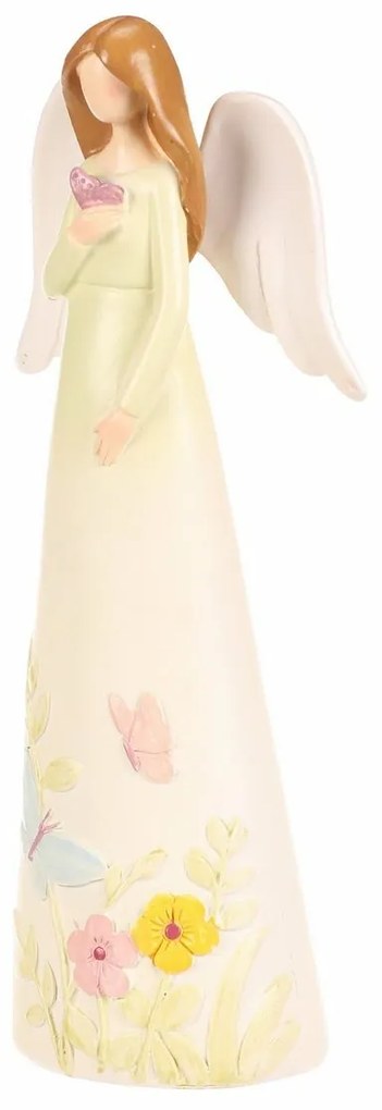 Decorație figurină înger cu flori, galben, 9 x 6 x21, poliresină