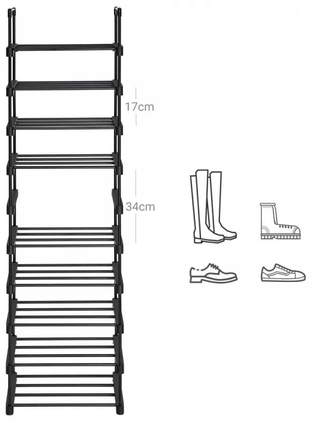 Suport pantofi cu 10 rafturi, metal / plastic, negru, Vasagle