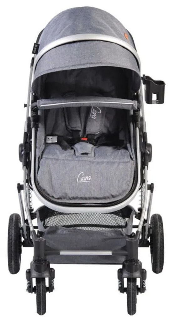 Carucior nou nascuti 2 in 1 NOVOKIDS™ Ciarra Silver PRO , Cu geanta bebe, Cadru Aluminiu , Amortizoare, Roti din cauciuc plin AVE, Landou, Modul