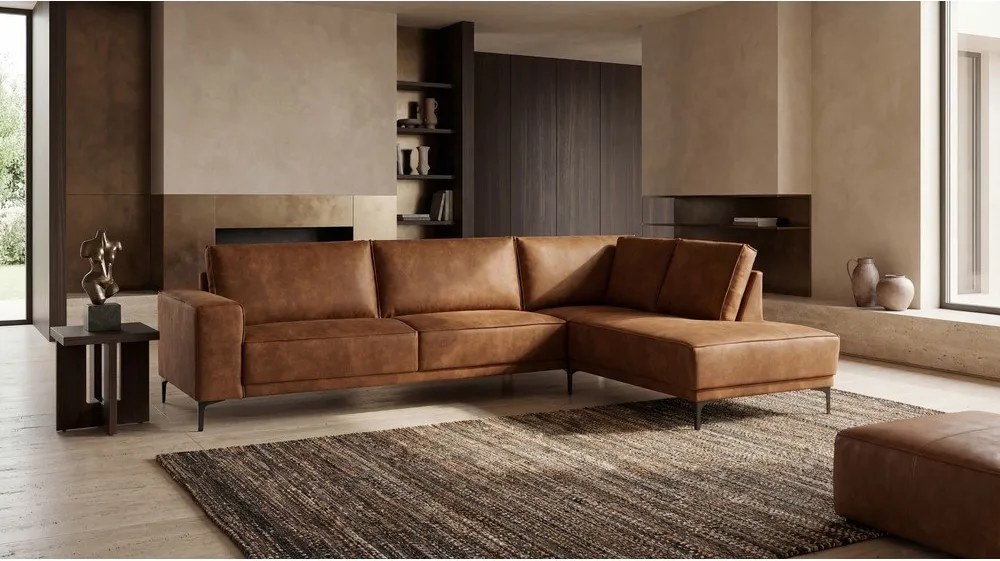 Colțar maro coniac cu tapițerie din imitație de piele (colț pe partea dreaptă) Copenhagen – Scandic
