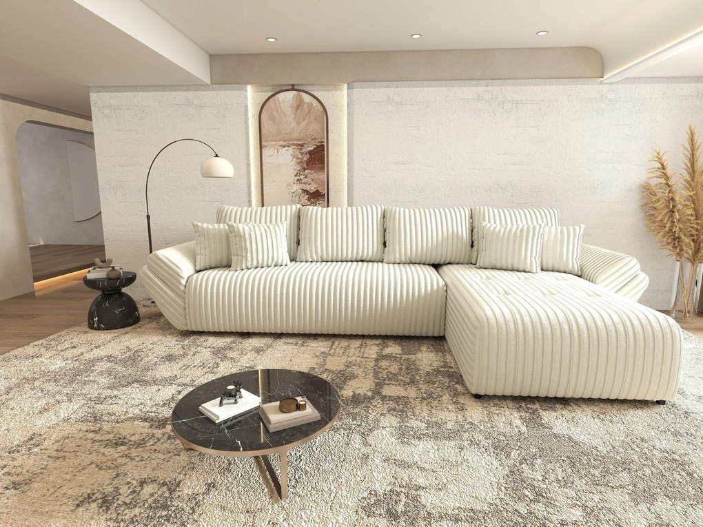 Colțar extensibil dumonde cu ladă de depozitare si sezut confortabil din spuma high-density, Berlin XL Ambience Ivory II 350x185 cm