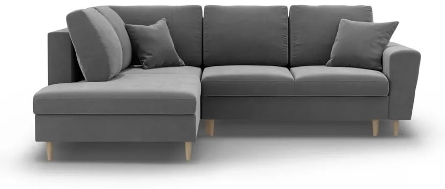 Colțar gri deschis extensibil, cu spațiu de depozitare cu tapițerie din catifea (cu colț pe partea stângă-în formă de ”L”) Kyoto – Cosmopolitan Design