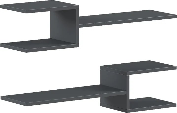 Set 2 etajere de perete Sumpora din PAL melaminat, antracit, 65x20x18 cm