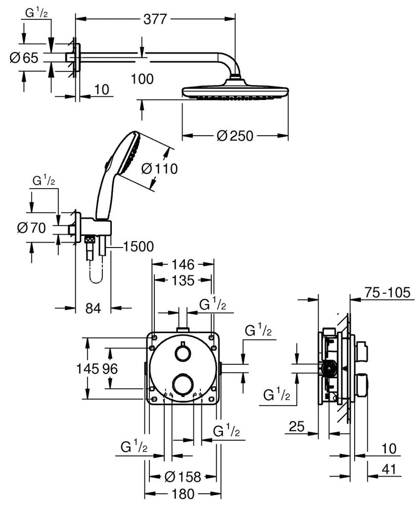 Grohe Vitalio Start set de dus ascuns cu termostat da crom 34883000