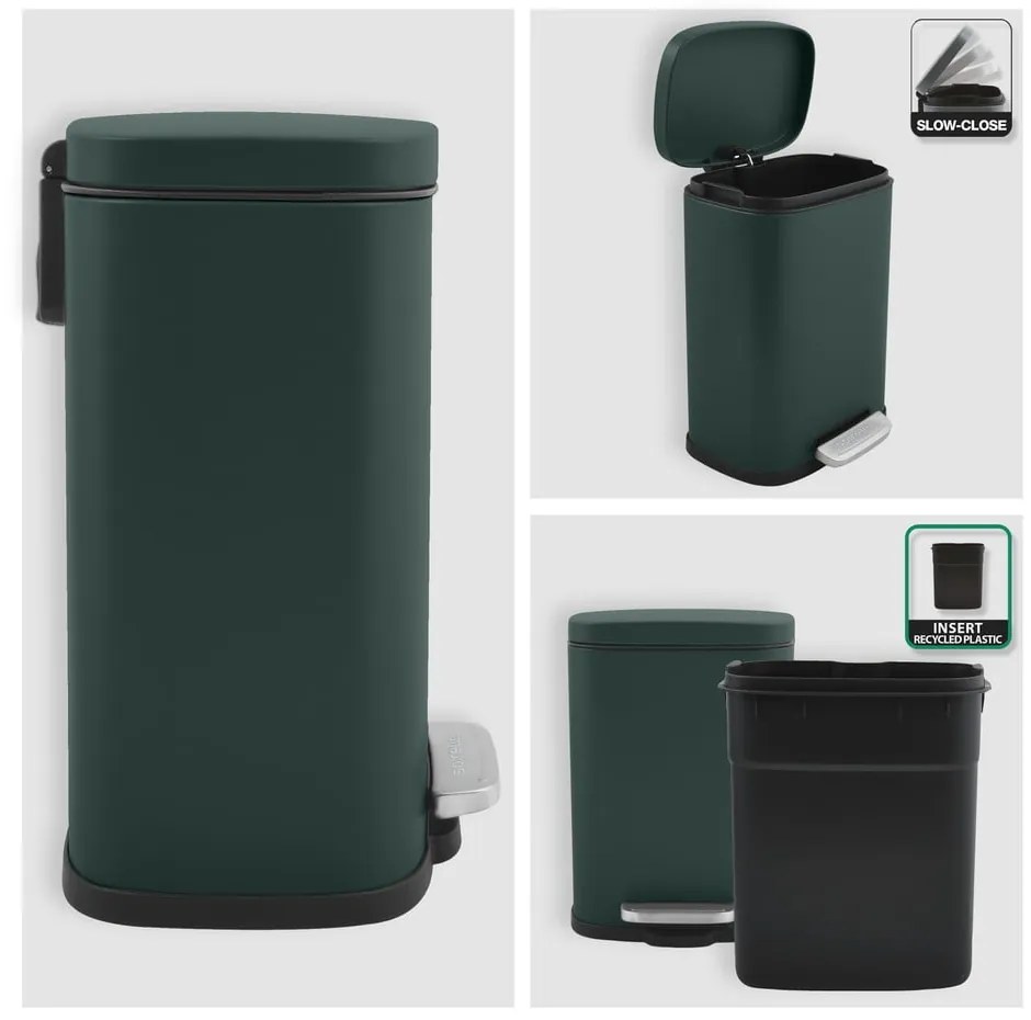 Coș de gunoi verde închis cu pedală din oțel 5 l Akira – Spirella