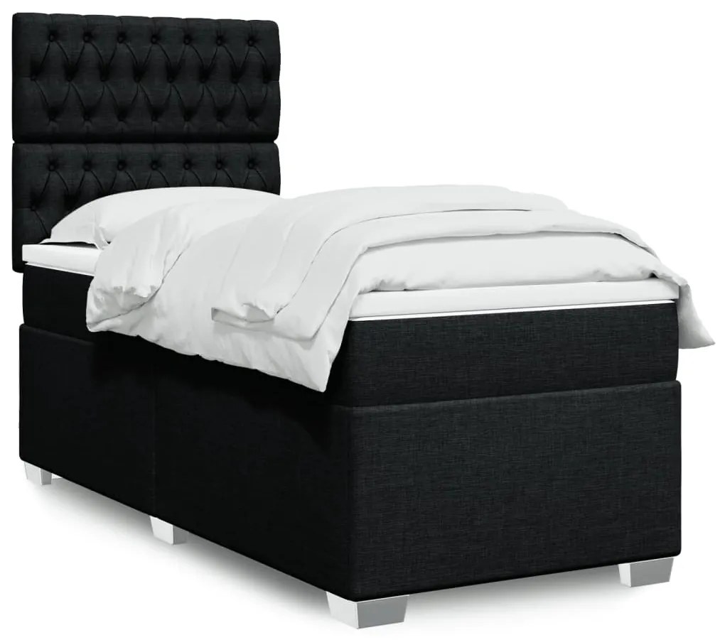 vidaXL Pat box spring cu saltea, negru, 80x200 cm, textil