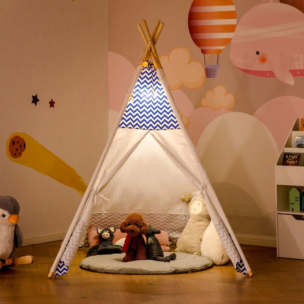 HOMCOM Cort Teepee Indian Gri și Alb pentru Copii 3-6 Ani, Spațiu de Joacă Interior/Exterior, Ușor de Asamblat | Aosom Romania