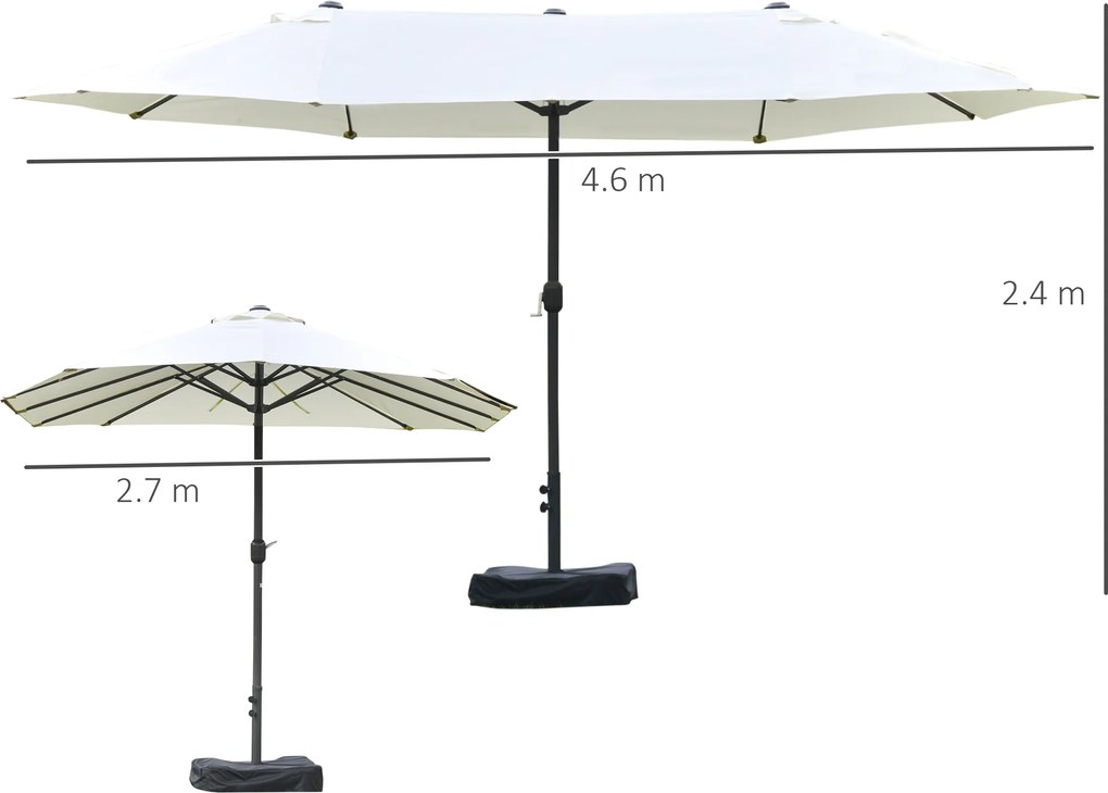 Outsunny Umbrelă Dublă cu 12 Spițe, Bază în Cruce și Manivelă, din Oțel și Poliester, 455x265x238 cm, Bej | Aosom Romania