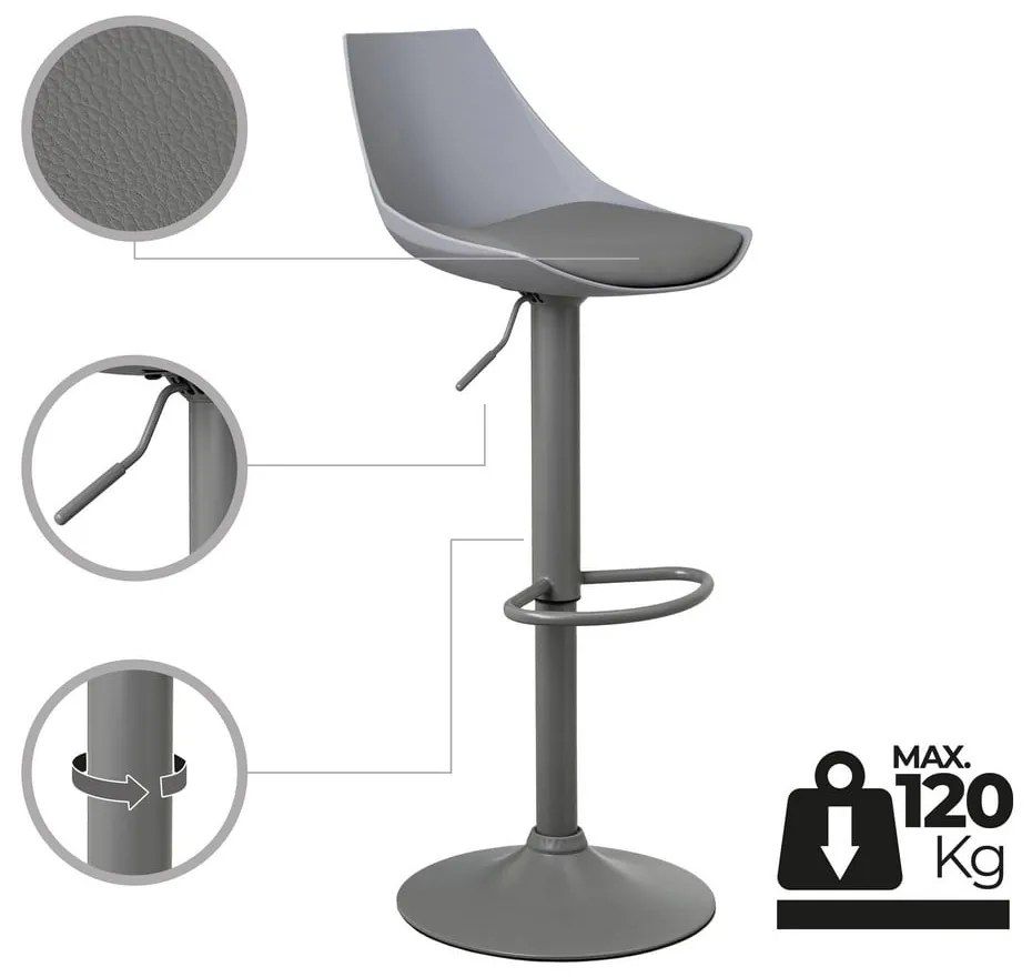 Scaune de bar gri cu înălțime ajustabilă 2 buc. din imitație de piele (înălțime șezut 56,5 cm) – Casa Selección