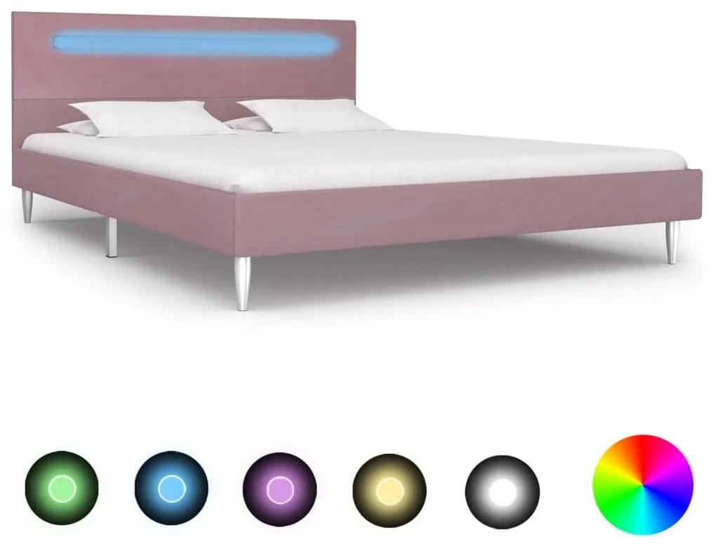 280978 vidaXL Cadru de pat cu LED-uri, roz, 140 x 200 cm, material textil