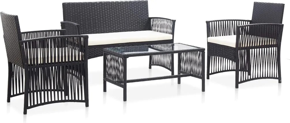 vidaXL Set mobilier de grădină cu perne, 4 piese, negru, poliratan