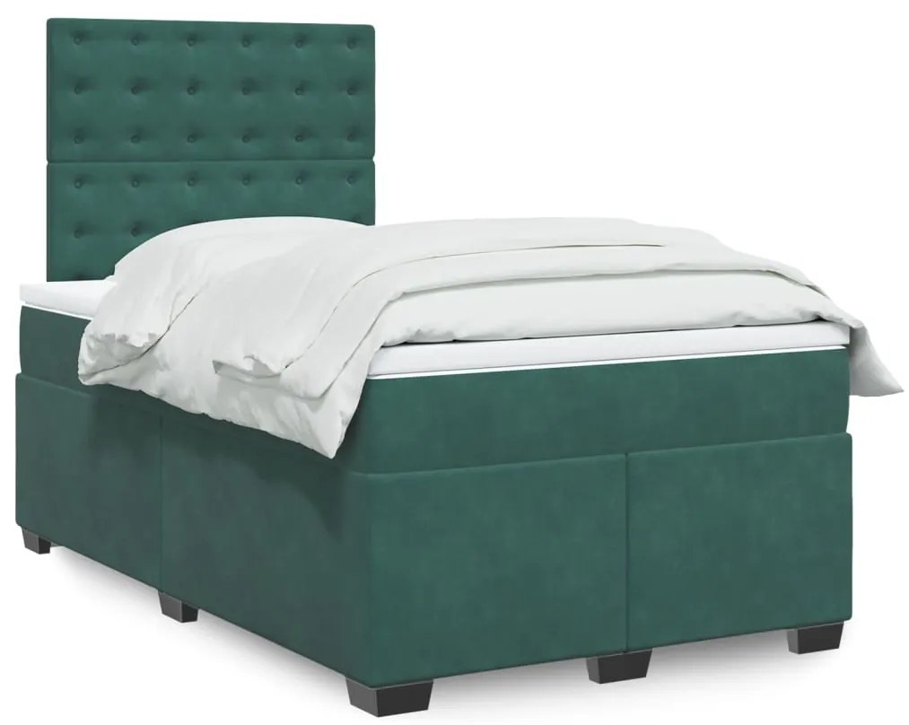 vidaXL Pat box spring cu saltea, verde închis, 120x200 cm, catifea