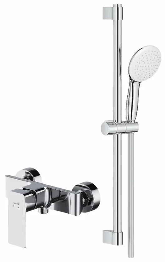 Set paravan dus sticla securizata walk-in 90x200 cm Mediterraneo Foxy, bara, para dus si furtun, Grohe New Tempesta 110 si baterie dus Cersanit Suaro