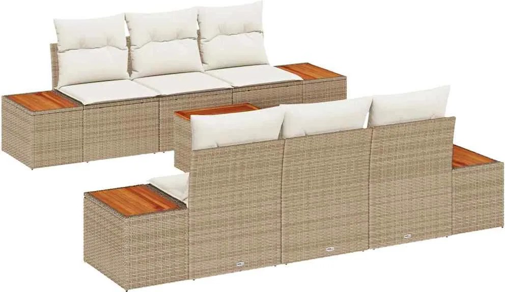 vidaXL Set de canapele pentru grădină cu pernă 7 pcs Bej Rattan poli