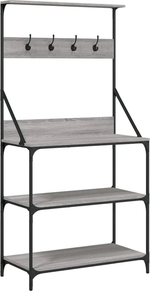 vidaXL Raft brutărie cu cârlige și 4 niveluri, gri sonoma