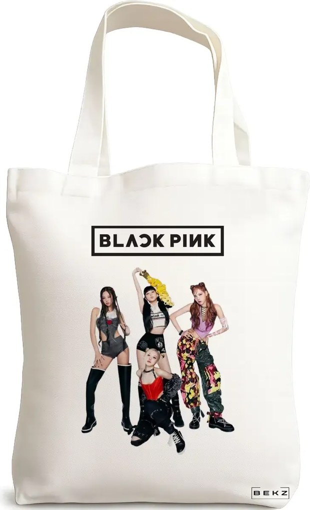 Sacosa de Panza pentru Cumparaturi, Geanta Tote, model Blackpink 5, 38x34.5 cm, Alba, BEKZ®