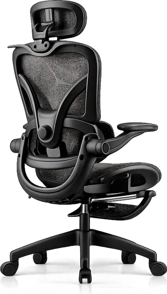 RESIGILAT- ErgoVision Pro – Scaun Ergonomic, Suport Lombar Reglabil, Umeras, Cotiere Rabatabile, Suport pentru Picioare, Mesh, Negru