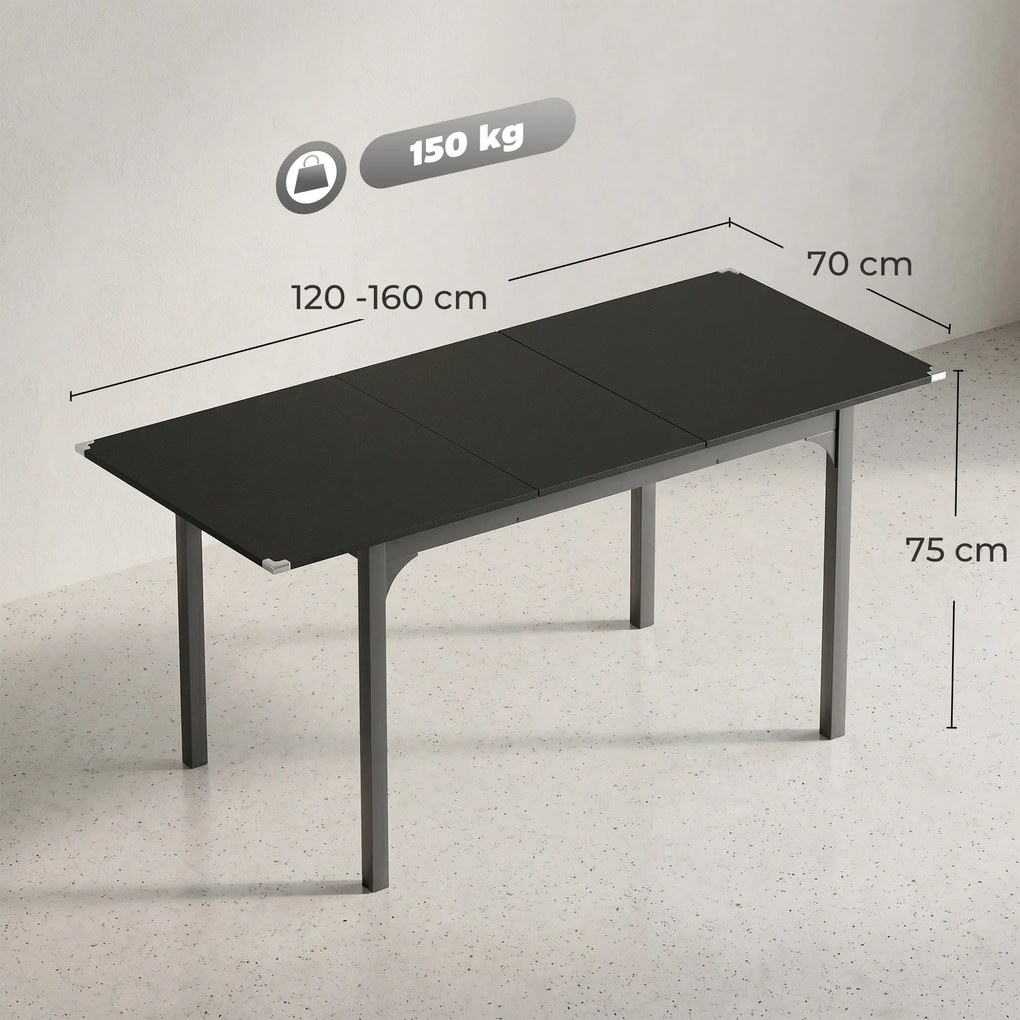 HOMCOM Masă de Grădină Extensibilă pentru 4-6 Persoane cu Picioare din Oțel, 160x70x75 cm, Negru | Aosom Romania