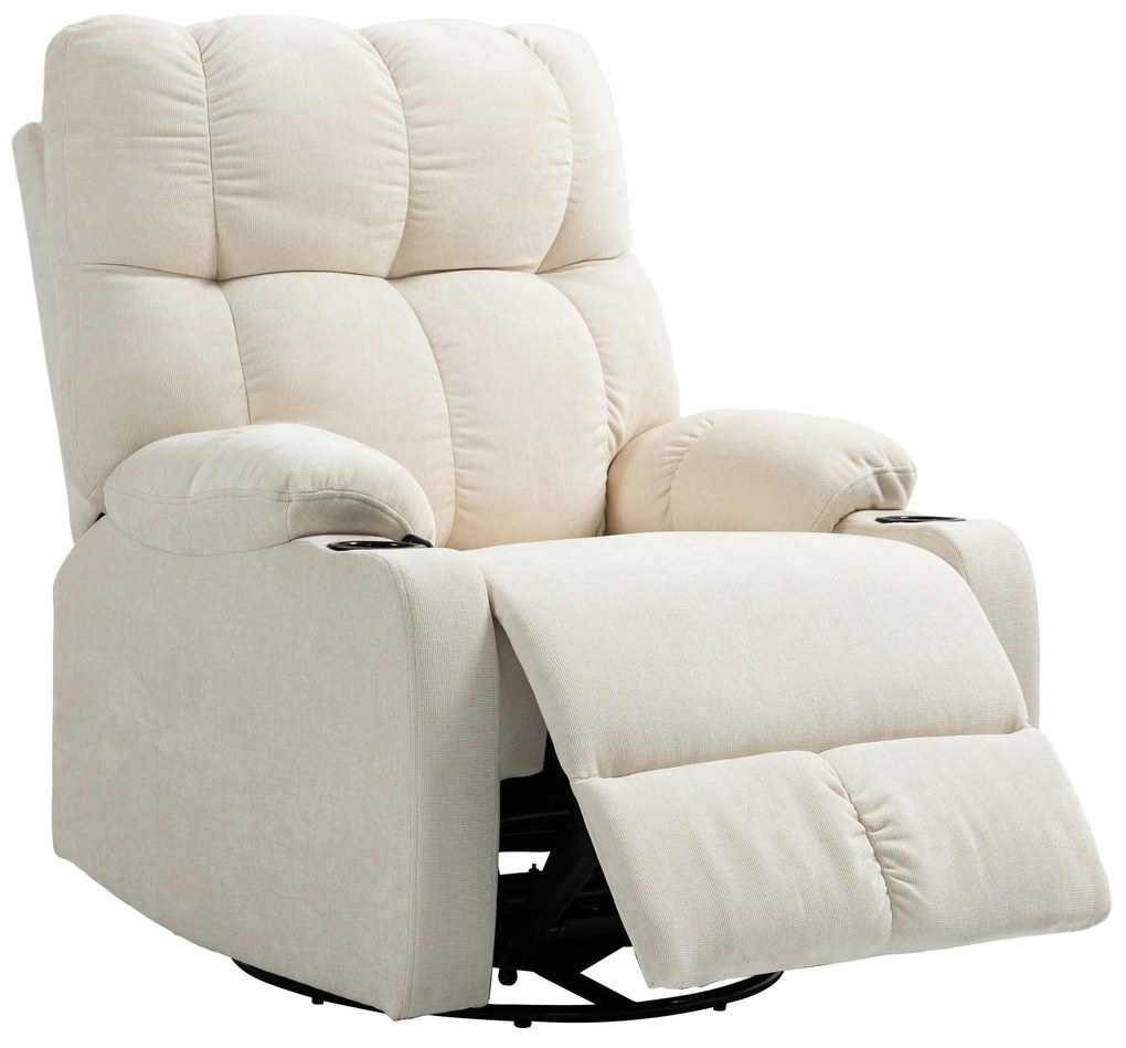 HOMCOM Fotoliu de relaxare cu suport pentru picioare, fotoliu de culcare, rotativ, până la 150 kg, structură din oțel, 88x96x108cm, Bej | Aosom Romania