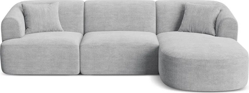 Colțar gri deschis cu tapițerie din catifea reiată (cu colț pe partea dreaptă/cu șezlong) Campi – Cosmopolitan Design