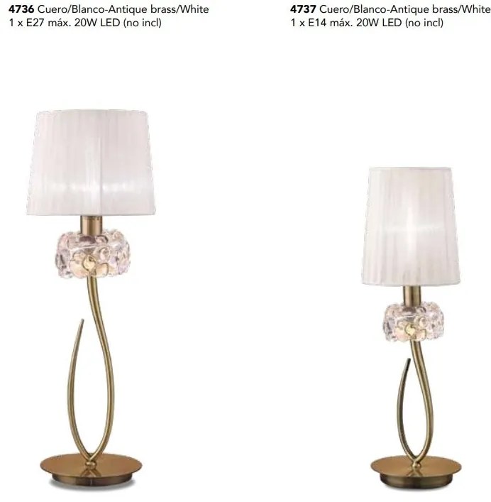 Veioza, Lampa de masa clasica LOEWE antique brass/ abajur alb