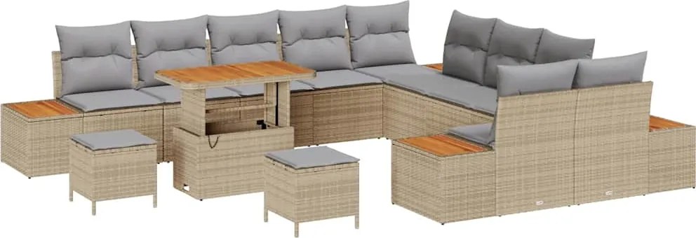 vidaXL Set de canapele pentru grădină cu pernă 13 pcs Bej Rattan poli
