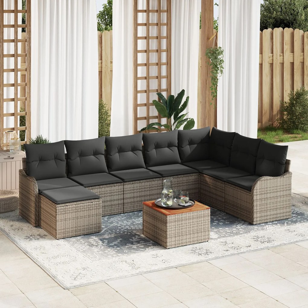 vidaXL Set Canapea Grădină Gri 9 pcs Gri Mare Plastic și Ratan