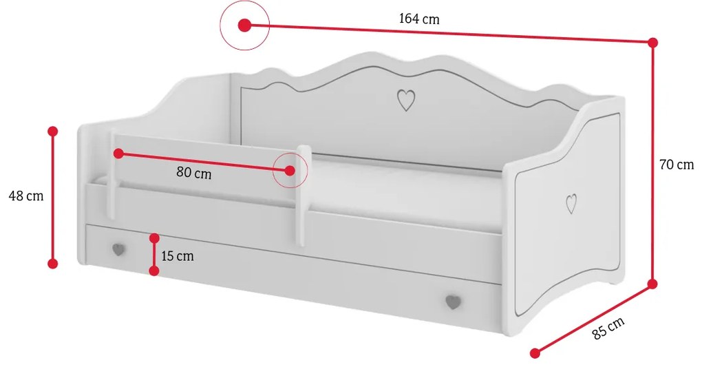 Expedo Pat pentru copii MEKA A + saltea, 80x160, alb/gri