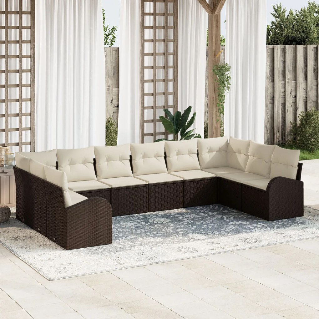 vidaXL Set de canapele pentru grădină 10 pcs Maro Rattan poli