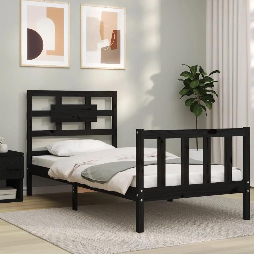 3192545 vidaXL Cadru de pat cu tăblie, negru, 90x200 cm, lemn masiv