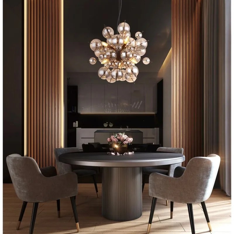 Lustra suspendata design modern UDO 6L negru/fumuriu