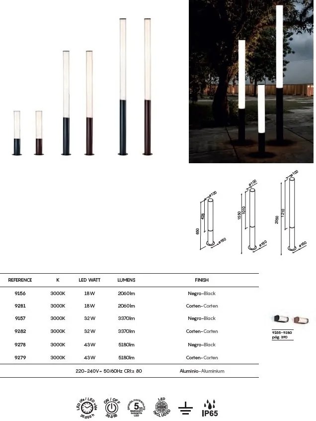 Stalp LED iluminat exterior IP65 GANT H-155cm corten