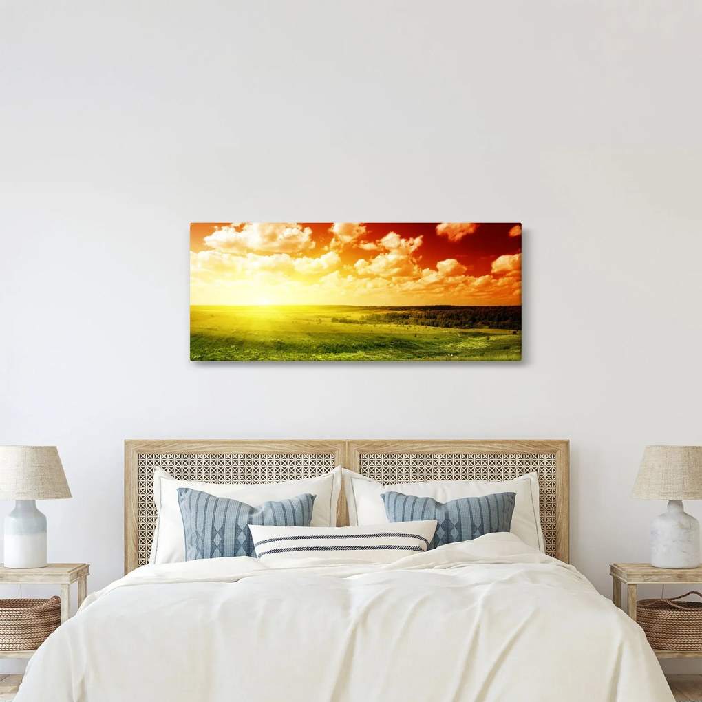 Tablou cu luncă cu soarele strălucitor (120x50 cm)
