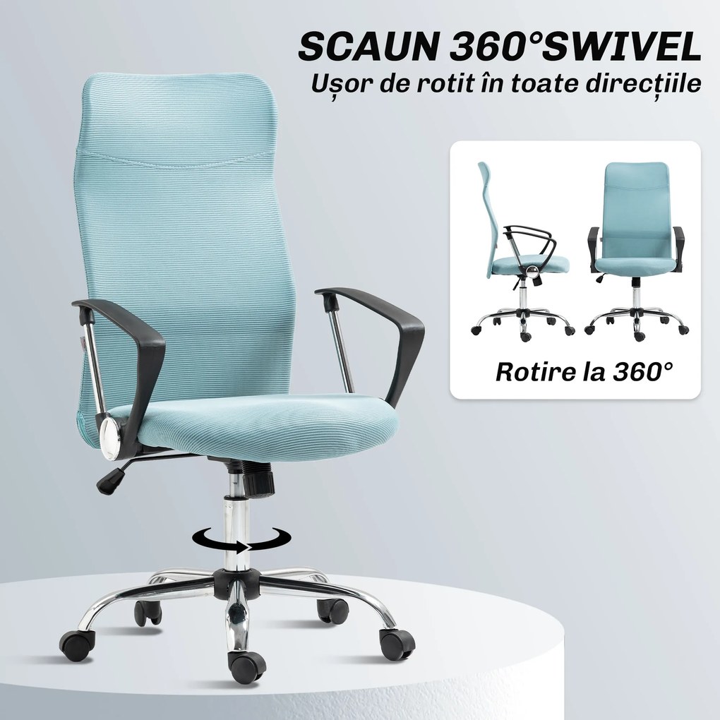 HOMCOM Scaun de Birou Ergonomic cu Înălțime Reglabilă și Spătar din Plasă, Verde | Aosom Romania
