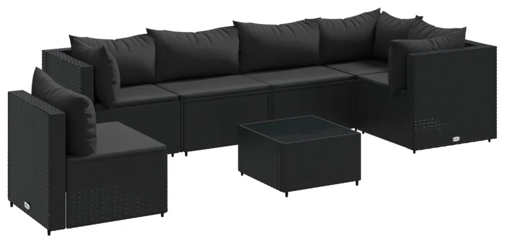 3308179 vidaXL Set mobilier de grădină cu perne, 7 piese, negru, poliratan