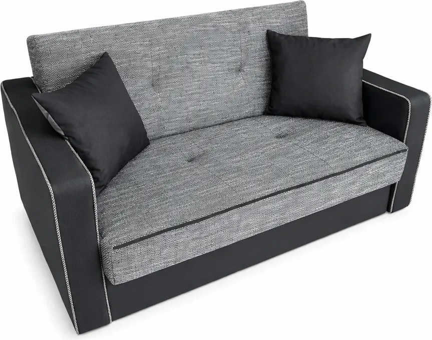 Canapea SAMY NEXT extensibila, 2 locuri, cu lada de depozitare, stofa gri inchis cu gri deschis, cadru metalic, 152x100x92 cm stofa, Gri Inchis + Gri