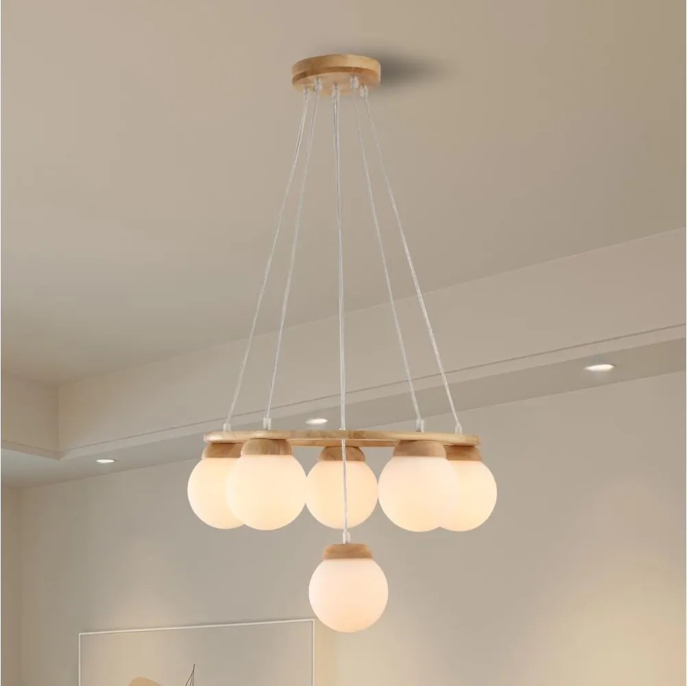 Brilagi - Lustră suspendată pe cablu VISBY WOOD, 6xE27/60W/230V, Ø 58 cm, din lemn