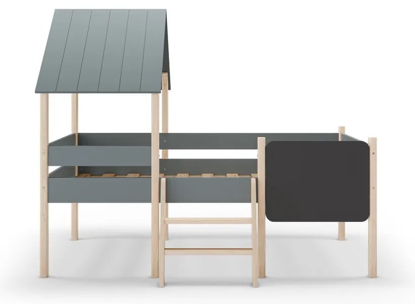 Pat pentru copii verde prăfuit de tip casă/înalt din lemn de pin cu somieră 90x190 cm Mint – Marckeric