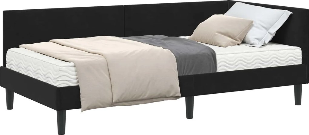 vidaXL Cadru de pat colțar cu saltea Altele Manual 2 pcs Negru Catifea