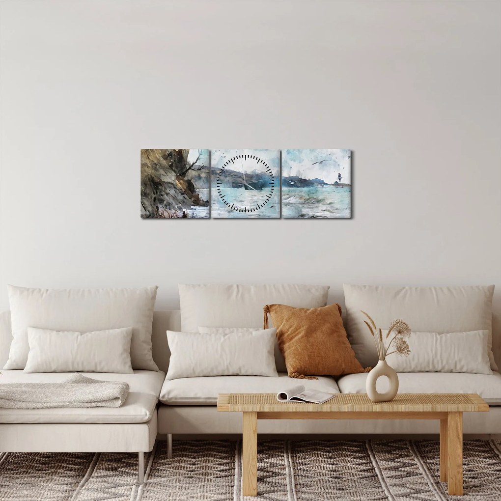 Tablou - Recif, acuarelă (cu ceas) (90x30 cm)