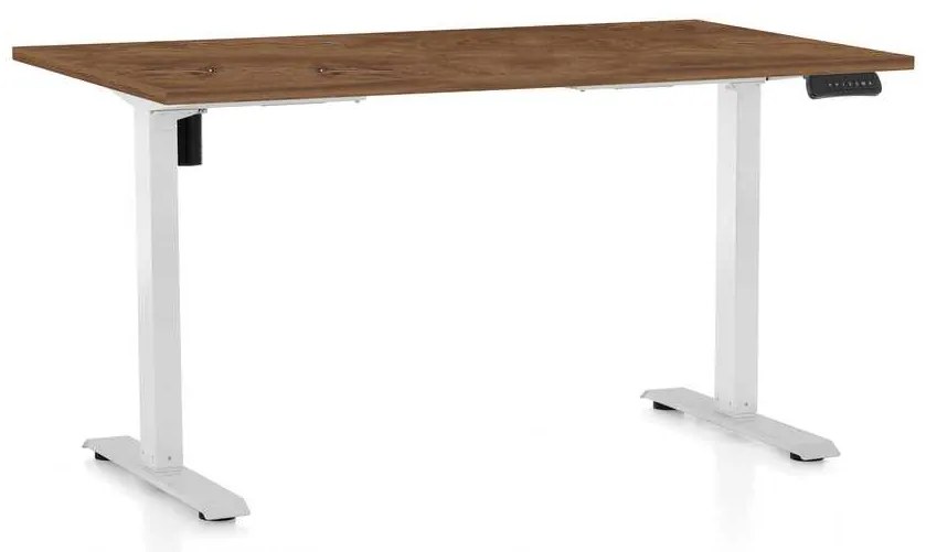 Masă înălțime reglabilă OfficeTech B, 140 x 80 cm, picioare albe, stejar silverjack
